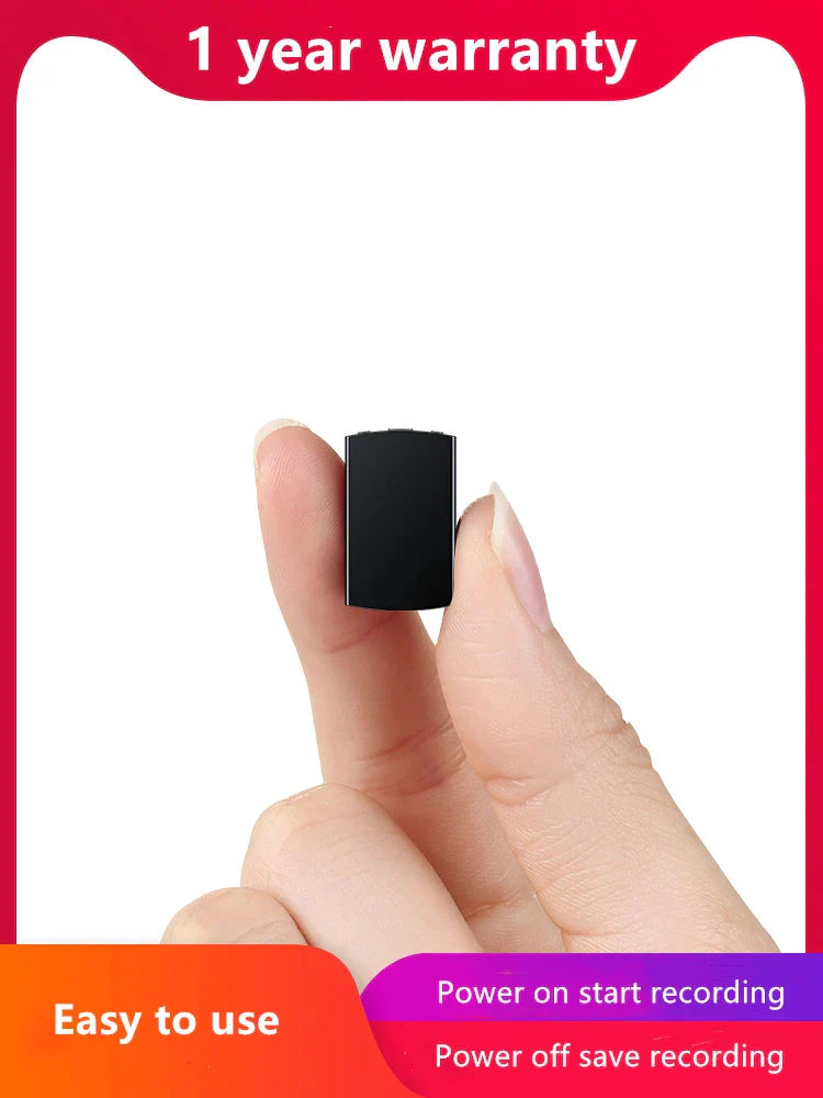 Black rectangular mini dictaphone ultra with sleek compact design featuring voice activated audio and long distance encryption