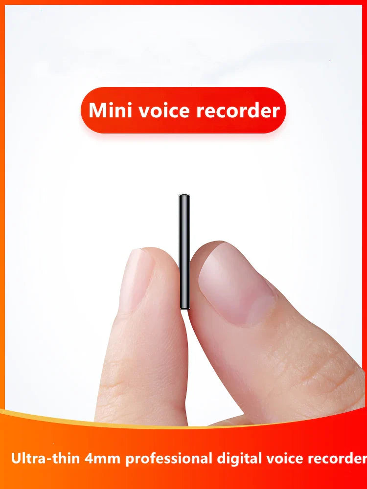Black ultra-thin 4mm mini dictaphone ultra with 64g long distance encryption and voice activated audio recording held between fingers