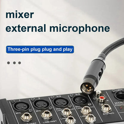 Black dynamic dj microphone with switch plugged into mixer dedicated disc input jack for ktv bar gooseneck use