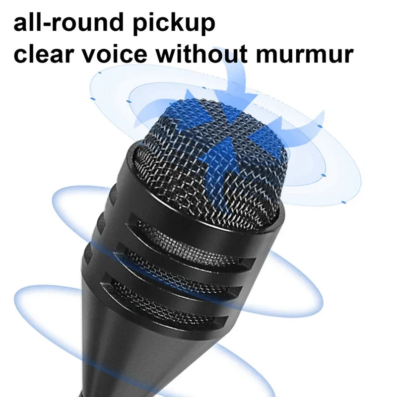 Black handheld professional dynamic dj microphone with blue mesh grille and metallic accents for ktv bar gooseneck use