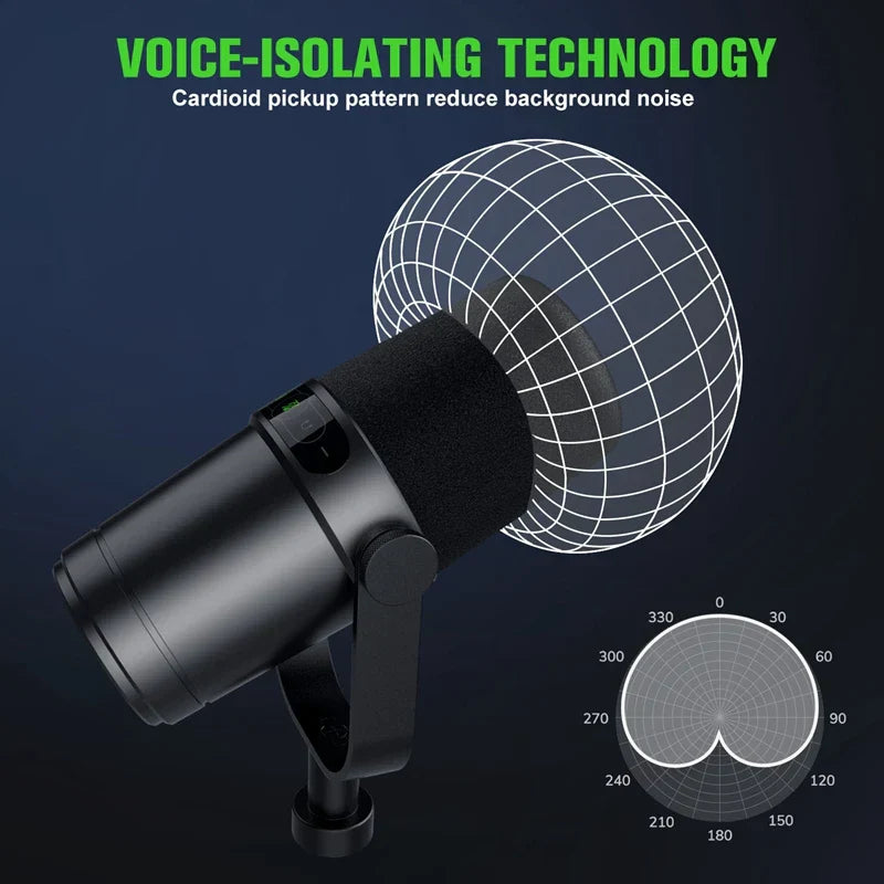 Black condenser microphone with matte finish and foam windscreen featuring voice-isolating technology for shure sm7b studio recording performance vocals