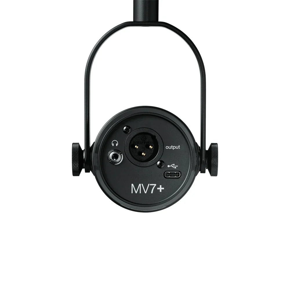 Black professional dynamic podcast microphone with voice isolation technology xlr connectivity and dual adjustment knobs