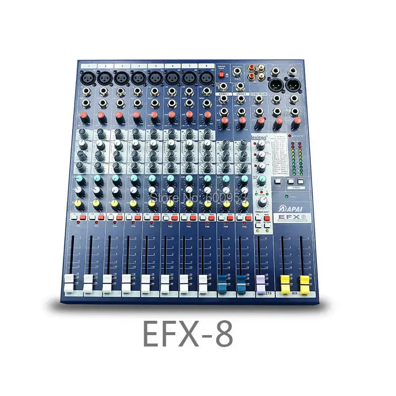 Blue apai efx-8 channel karaoke microphone sound mixer mixing console processor with multiple knobs and sliders