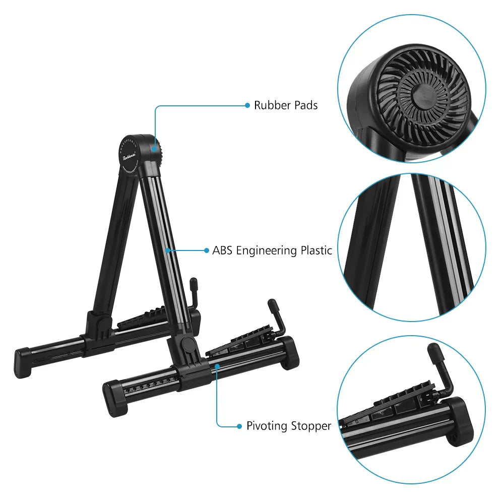 Black ABS engineering plastic professional electric guitar stand with rubber pads and pivoting stopper musical rack holder