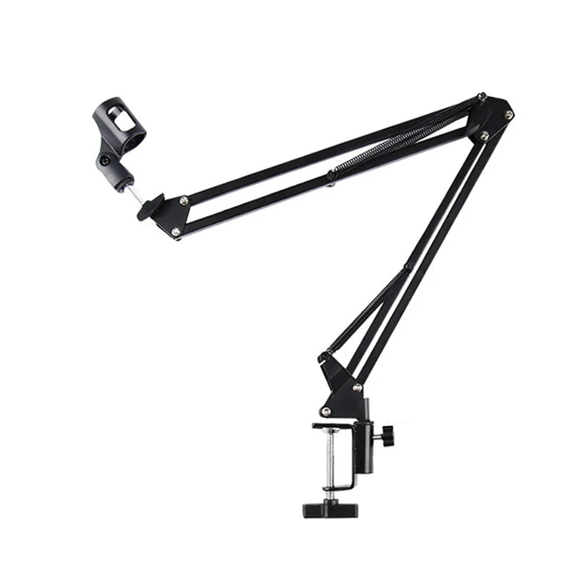 Black flexible desktop microphone adjustable boom scissor arm stand with clamp base for podcast streaming gaming