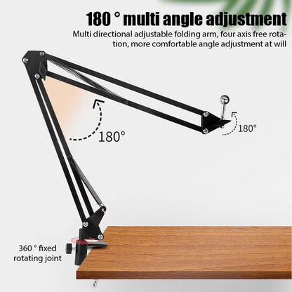 Black metal flexible desktop microphone adjustable boom scissor arm stand with 180 degree multi-angle for podcast streaming gaming