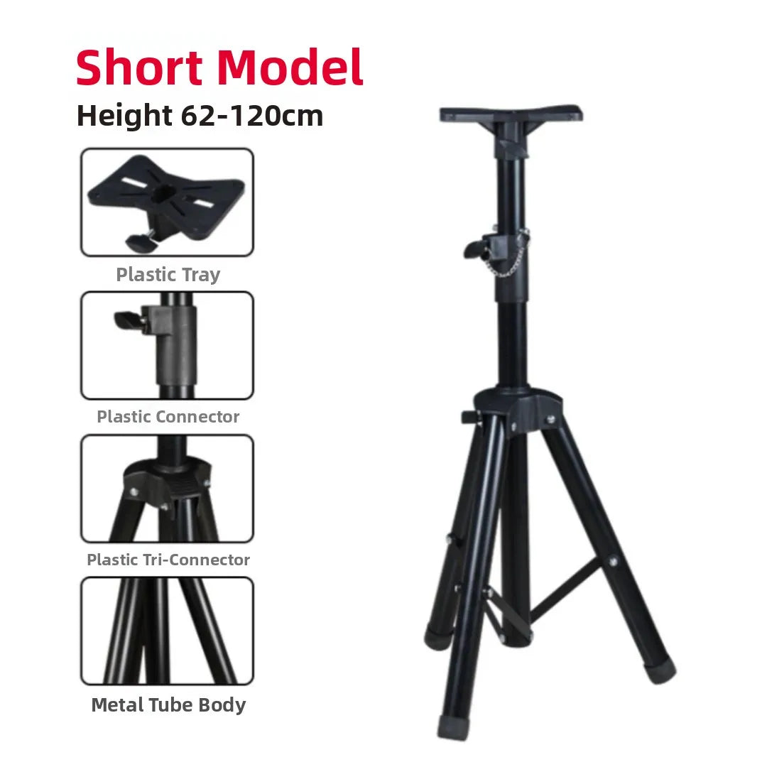 Black metal stage speaker tripod stand with adjustable height 62-120cm and plastic mounting components bracket durable music
