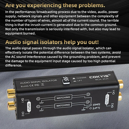 Professional hum eliminator black audio signal isolator with gold rca connectors cokyis ground loop isolator accessory