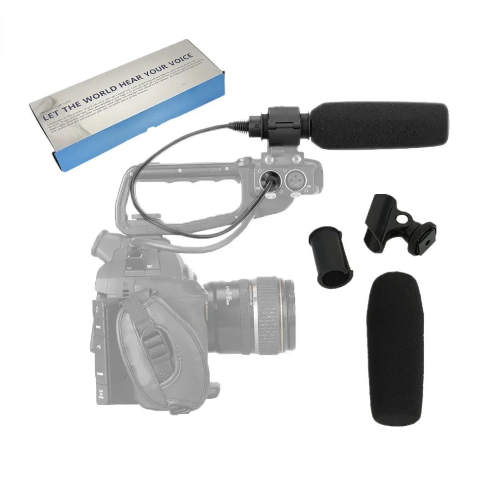 Black foam professional interview microphone condenser shotgun with metal bracket and cable for filming canon nikon video
