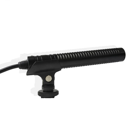 Black ribbed professional interview microphone condenser shotgun with mounting bracket and cable for filming canon nikon use