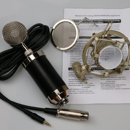Black and silver condenser wired vintage professional karaoke microphone with mesh grille for live broadcast mikrofon use