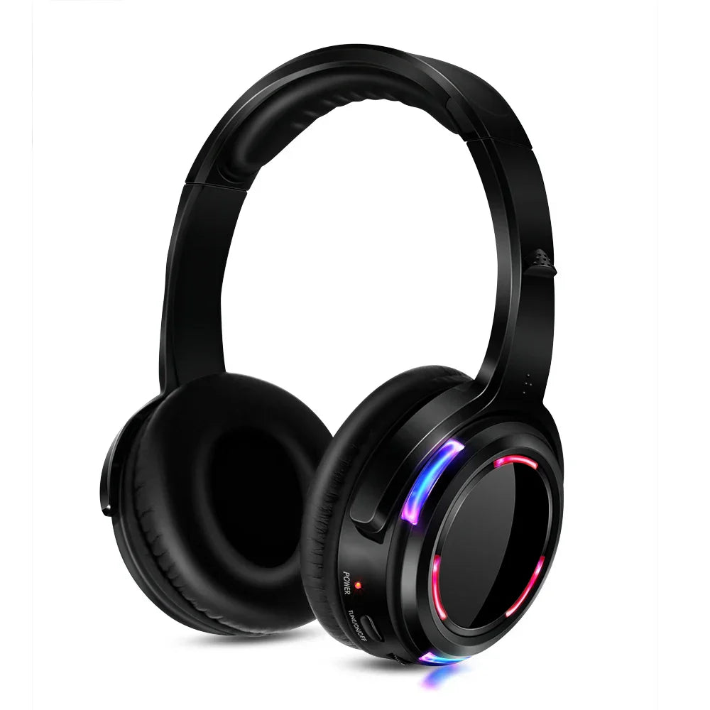 Black professional led flashing silent disco wireless headphones with rgb lighting for party dj clubbing use
