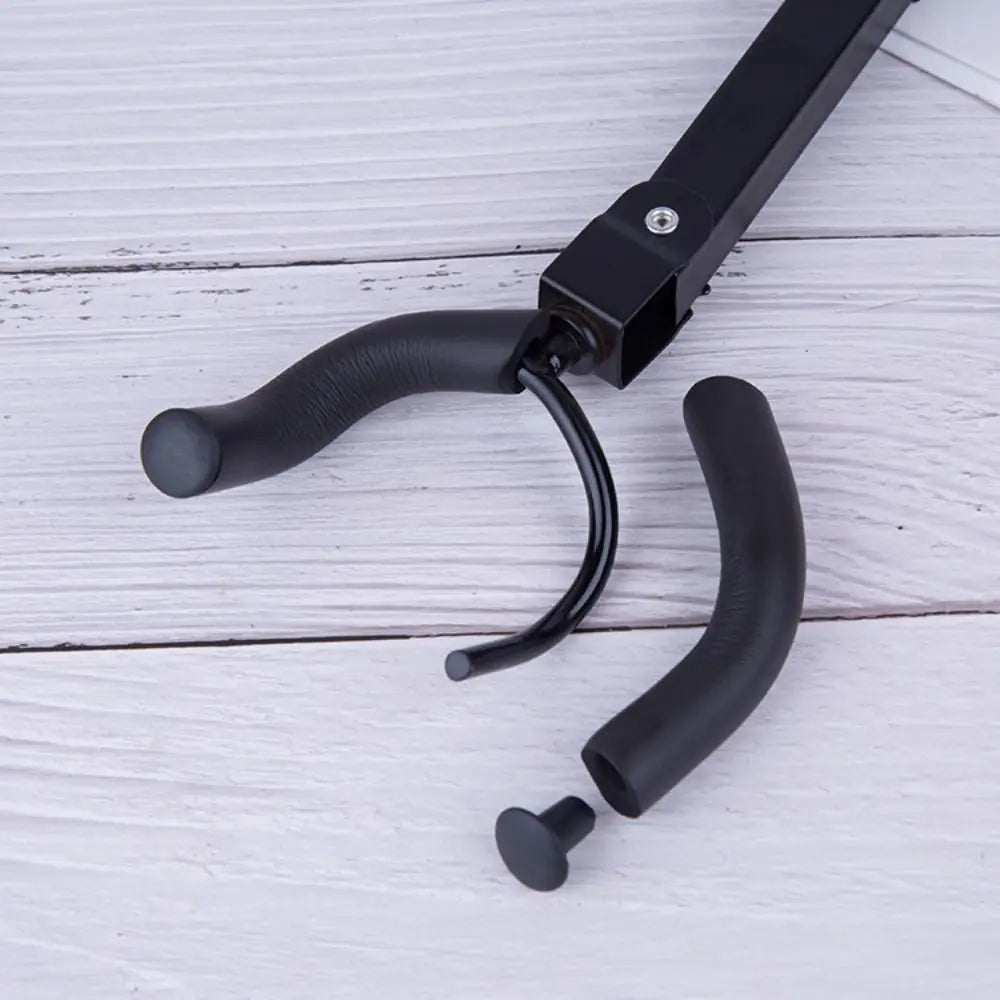 Black adjustable guitar hanger hook with metal frame and rubberized grip for ukulele violin stand and display rack bass