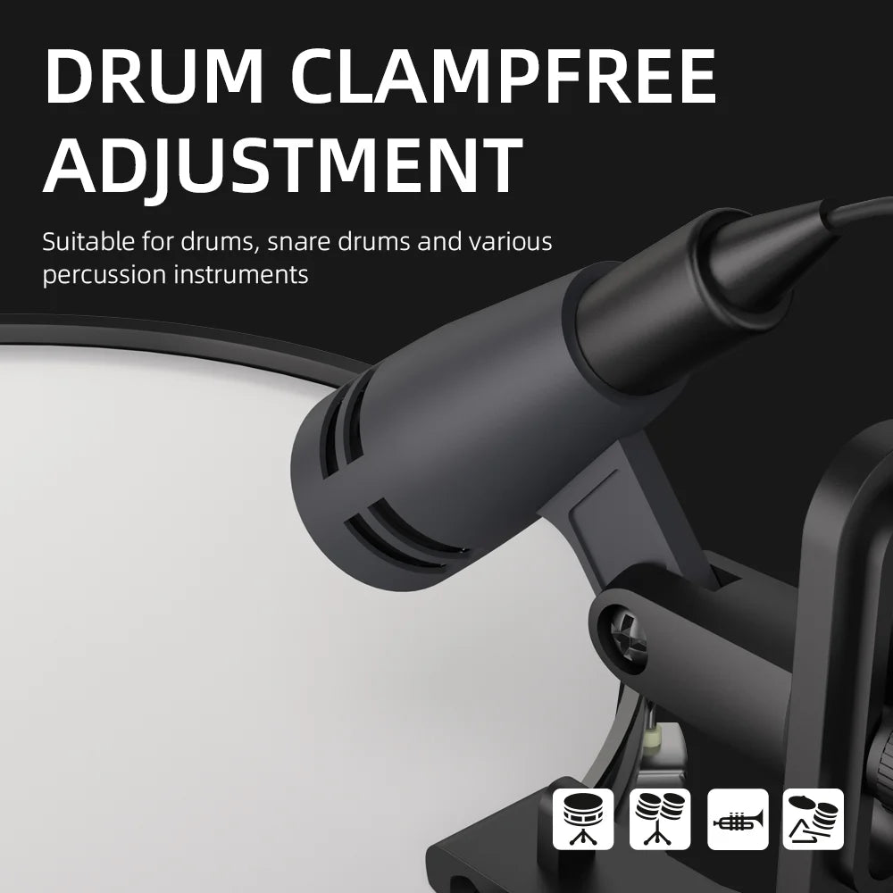Black drum microphone e604 with professional metal wired design and adjustable clip arm mount for percussion instruments