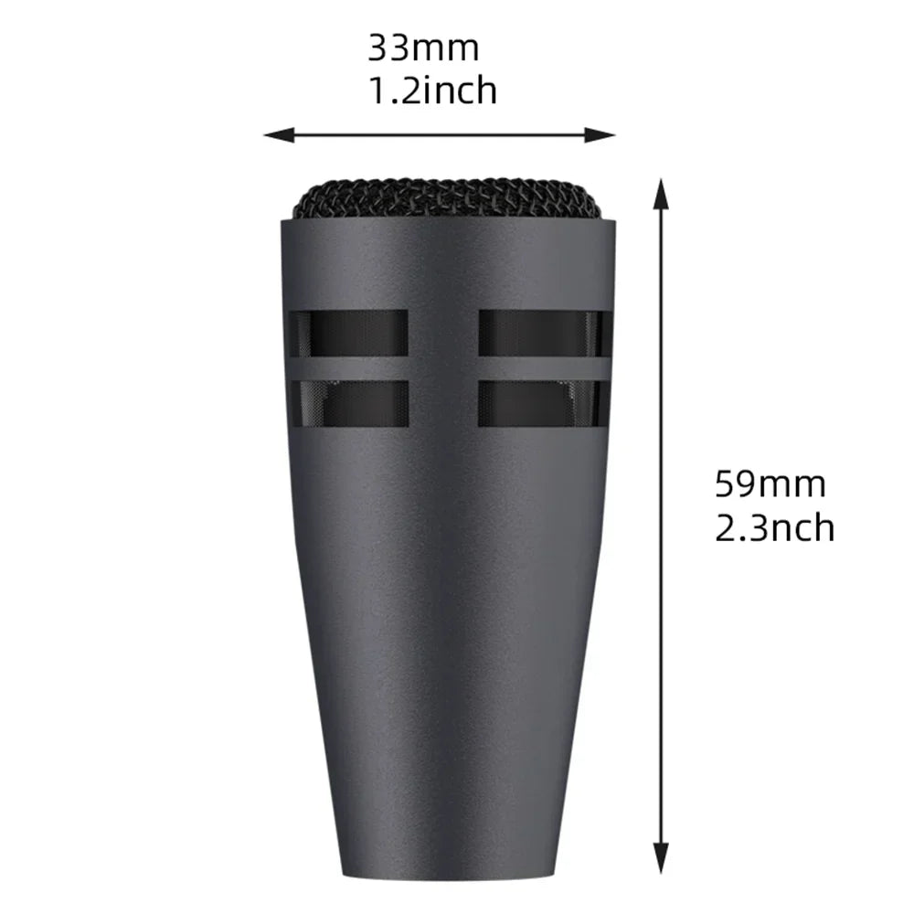 Black matte professional metal wired dynamic drum mic e604 with mesh grille and clip arm mount for guitar drummer