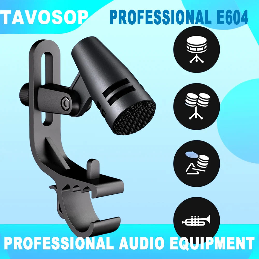 Black tavosop e604 professional metal wired drum mic with clip arm mount and mesh grille for instrument recording