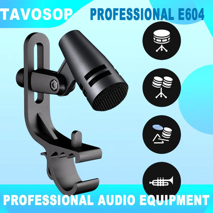 Black tavosop e604 professional metal wired drum mic with clip arm mount and mesh grille for instrument recording