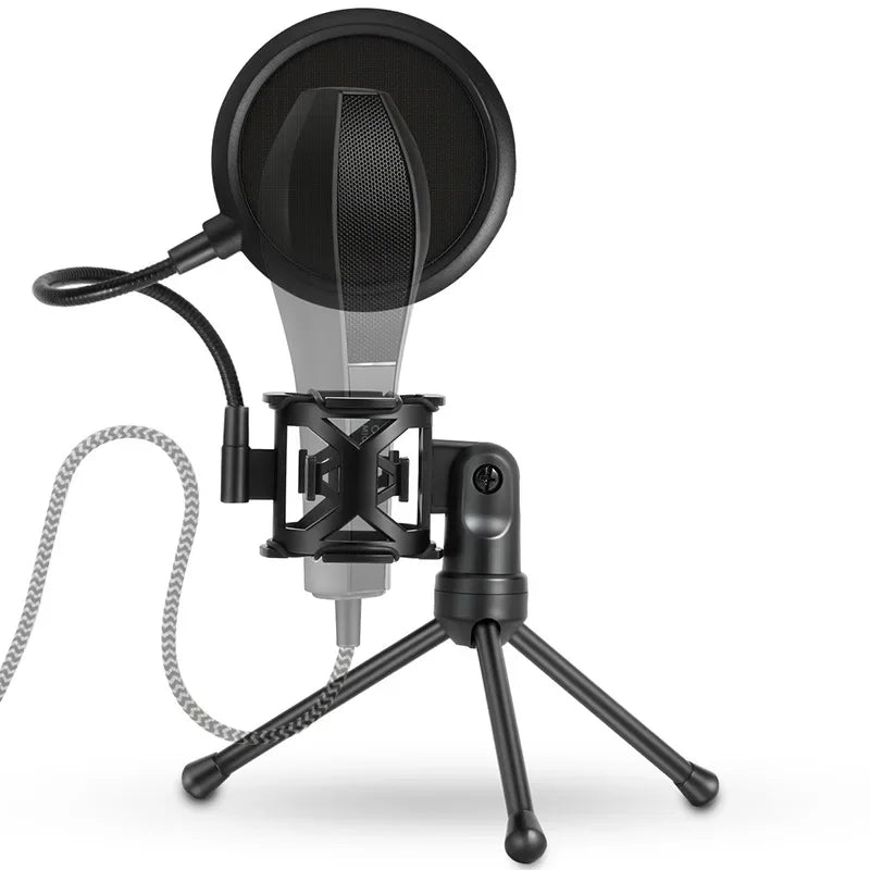 Black professional microphone desktop with pop filter and adjustable shockproof tripod table microphone holder