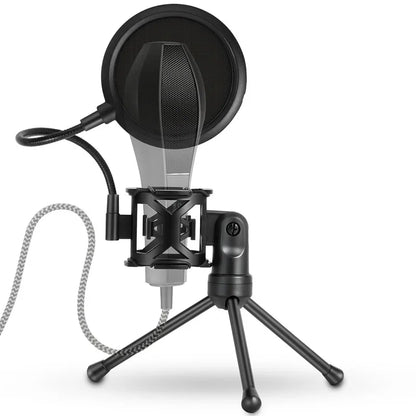 Black professional microphone desktop with pop filter and adjustable shockproof tripod table microphone holder