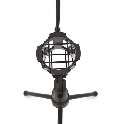 Black metal professional microphone desktop stand with adjustable shockproof tripod and protective cage table microphone holder