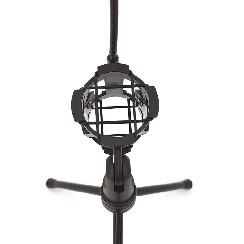 Black metal professional microphone desktop stand with protective cage and adjustable shockproof tripod table microphone holder