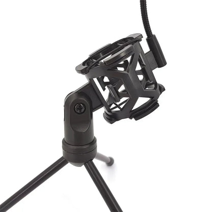Black plastic professional microphone desktop stand with adjustable shockproof tripod and table microphone holder design