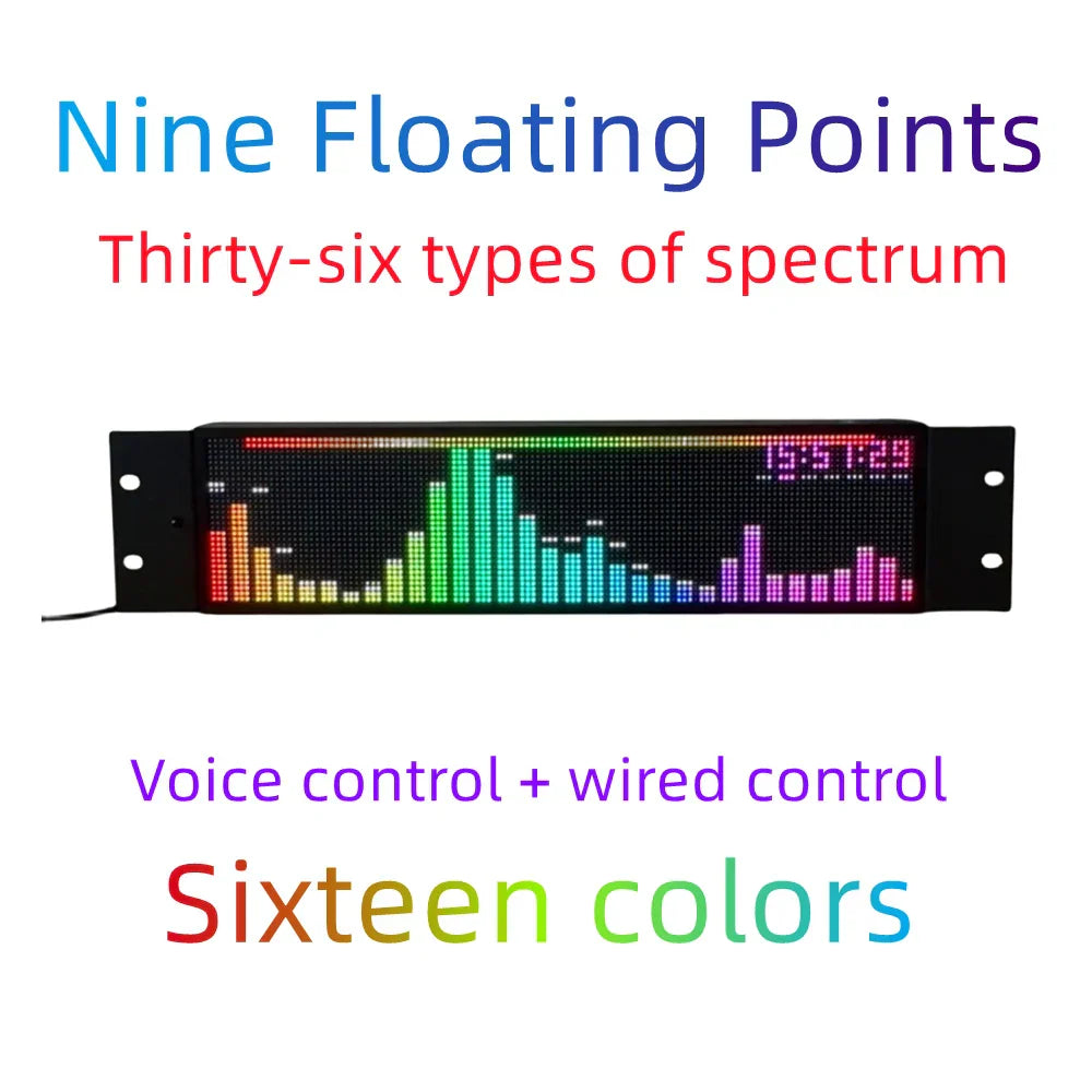 Black rectangular professional music spectrum display instrument with colorful LED bars and adjustable wireless pickup features