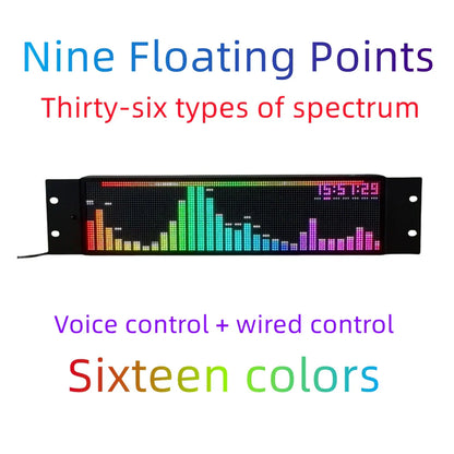 Black rectangular professional music spectrum display instrument with colorful adjustable wireless pickup and digital time display