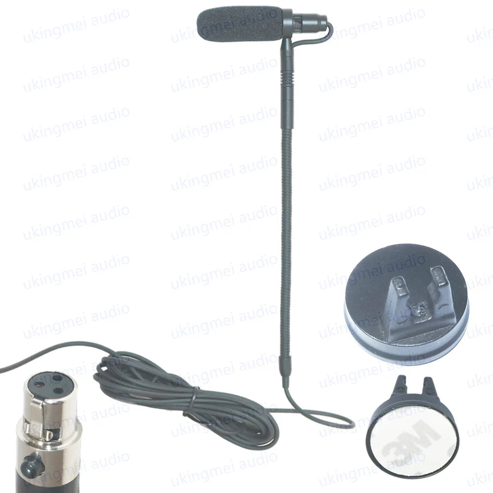Black instrument condenser gooseneck microphone with foam windscreen and 3.5mm cable for guitar saxophone violin cello bass clarinet