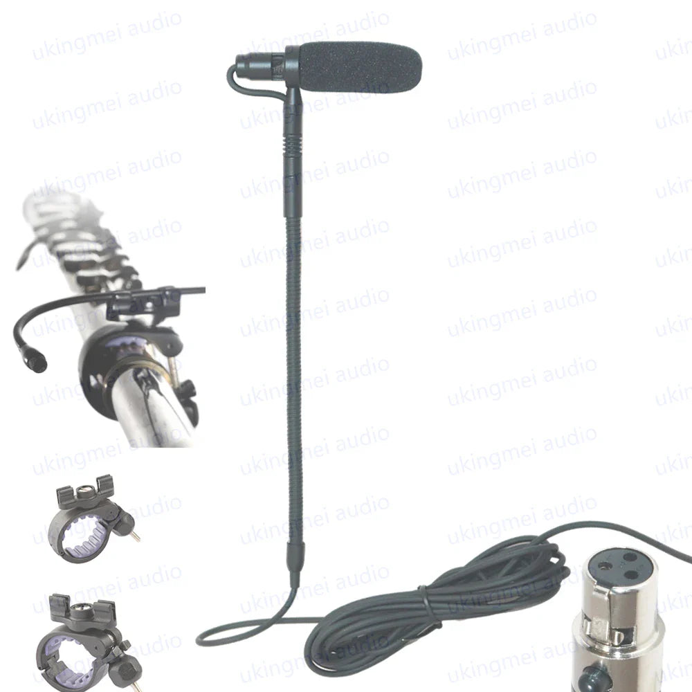 Black instrument condenser gooseneck microphone with foam windscreen and xlr connector for guitar saxophone violin cello bass clarinet