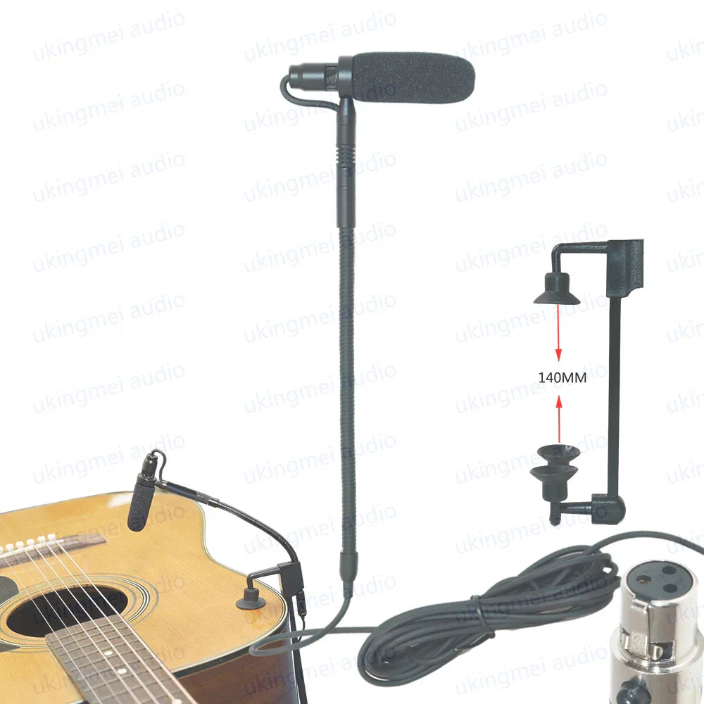 Black instrument condenser gooseneck microphone with foam windscreen and adjustable stand for guitar saxophone violin cello bass clarinet