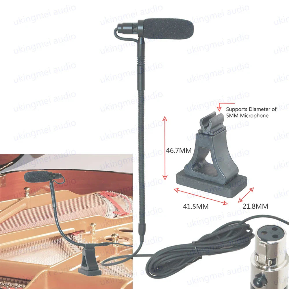 Black flexible instrument condenser gooseneck microphone stand with foam windscreen for guitar saxophone violin cello bass clarinet