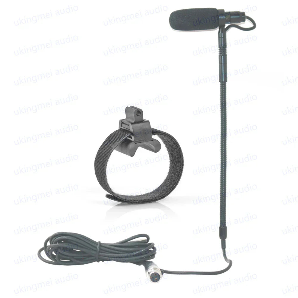 Black instrument condenser gooseneck microphone with foam windscreen and clip for guitar saxophone violin cello bass clarinet