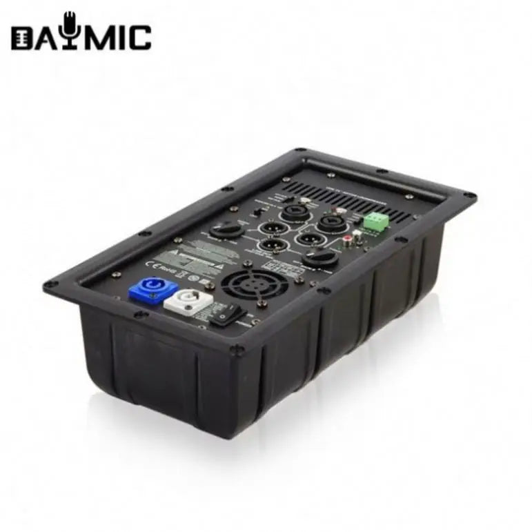Black active speaker studio enclosure with multiple input jacks blue power button ventilation slots 1000w amplifier module professional oem
