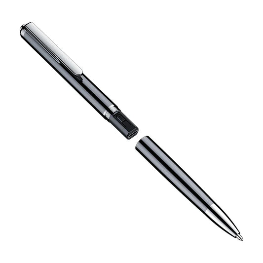 Black and silver professional recording pen with polished metal accents portable voice recorder and digital sound record device
