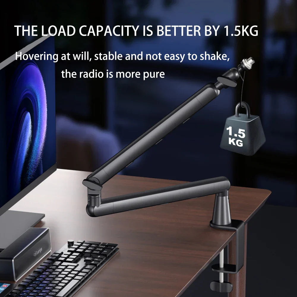 Black adjustable metal microphone arm with cable management holding 1.5kg weight for shure sm7b sm7db professional recording studio