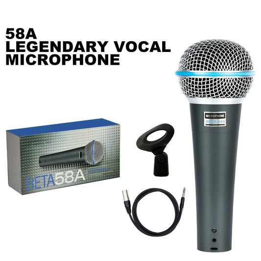 Professional stage singing karaoke wired microphone METAL 58A dark gray dynamic microphone wind with silver grille and blue accent ring