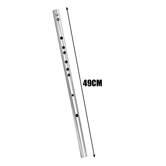 A sleek 49cm silver stainless steel flute with seven black finger holes for music learners beginners, mildew resistant easy to play