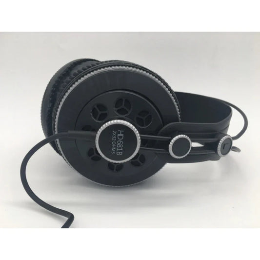 Black over-ear professional studio headphone with silver accents hd681b logo noise cancelling earphone for stereo monitoring