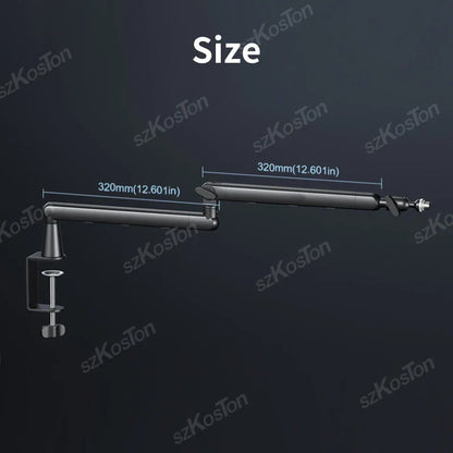 Black metal desk-mounted professional studio low profile mic arm with extended riser cable for sm7b mv7 am8