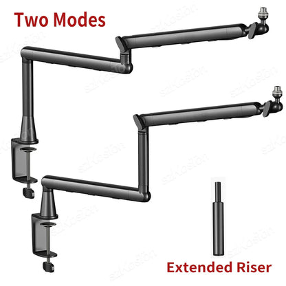 Black adjustable professional studio low profile mic arm with two mounting modes and extended riser cable for sm7b mv7 am8