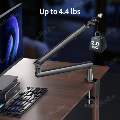 Black metal professional studio low profile mic arm with adjustable joints and extended riser cable for sm7b mv7 am8