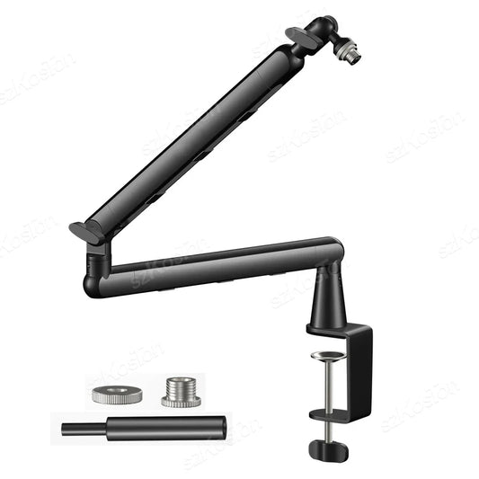 Black adjustable professional studio low profile mic arm with clamp base ball joint and extended riser cable for sm7b mv7 am8
