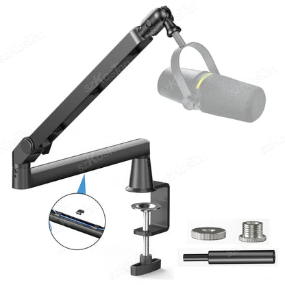 Black metal professional studio low profile mic arm with clamp base and extended riser cable for sm7b mv7 am8