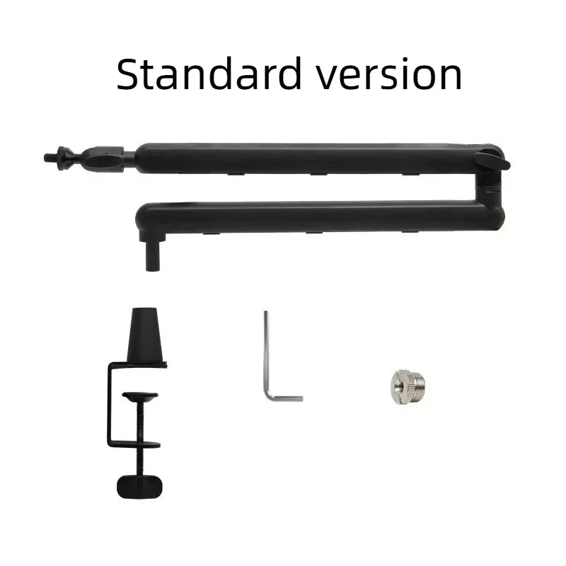 Black adjustable professional studio mic arm with clamp hidden cable storage and cantilever bracket microphone tools included