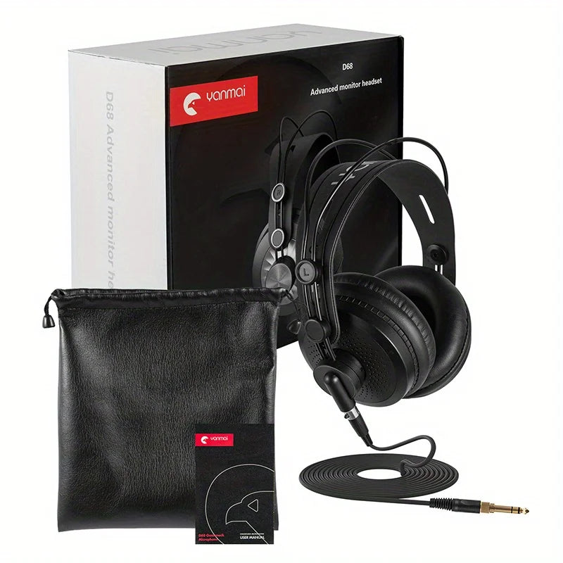 Black yanmai d68 professional studio monitor headphones with padded earcups and adjustable headband for recording and podcasting