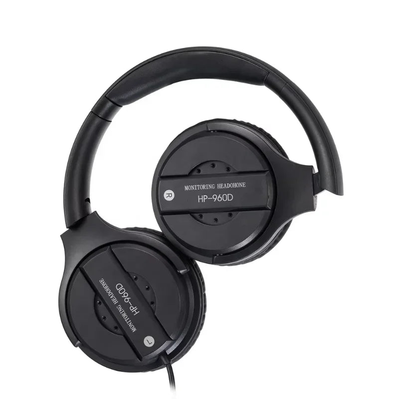 Black over-ear hifi monitor headphones hp-960d with matte finish wired 3.5mm for computer music and gamer headset use