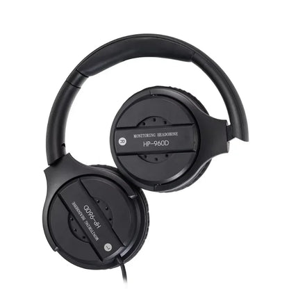Black over-ear hifi monitor headphones hp-960d with matte finish wired 3.5mm for computer music and gamer headset use
