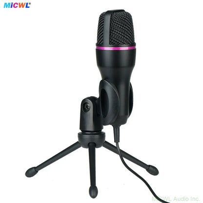 Black condenser professional studio usb microphone with pink accent ring on tripod for streaming gaming youtube ps4 recording