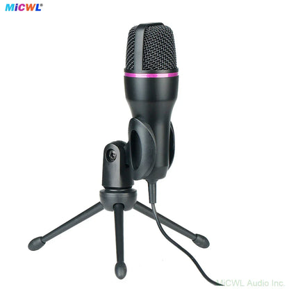Black condenser professional studio usb microphone with pink accent mounted on tripod for streaming gaming youtube and ps4 recording